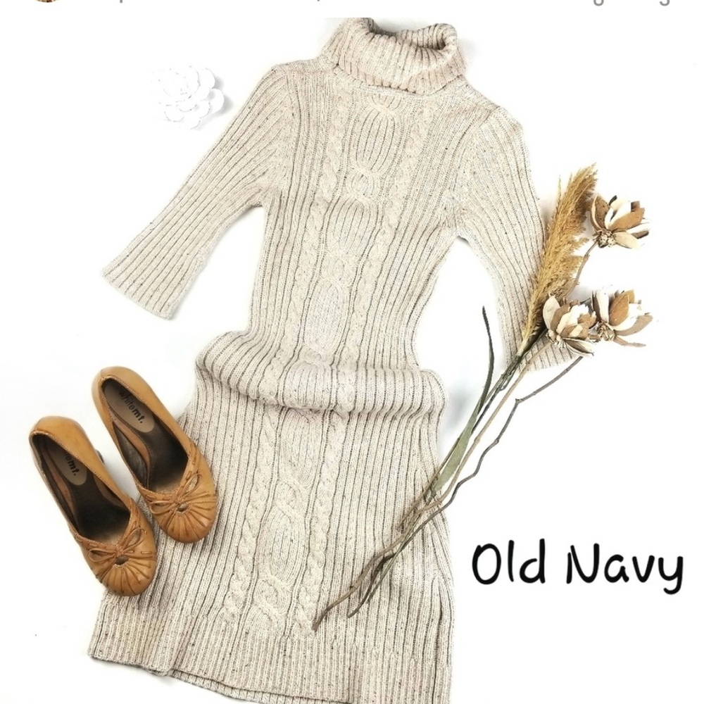 Cream Cable Turtleneck Dress